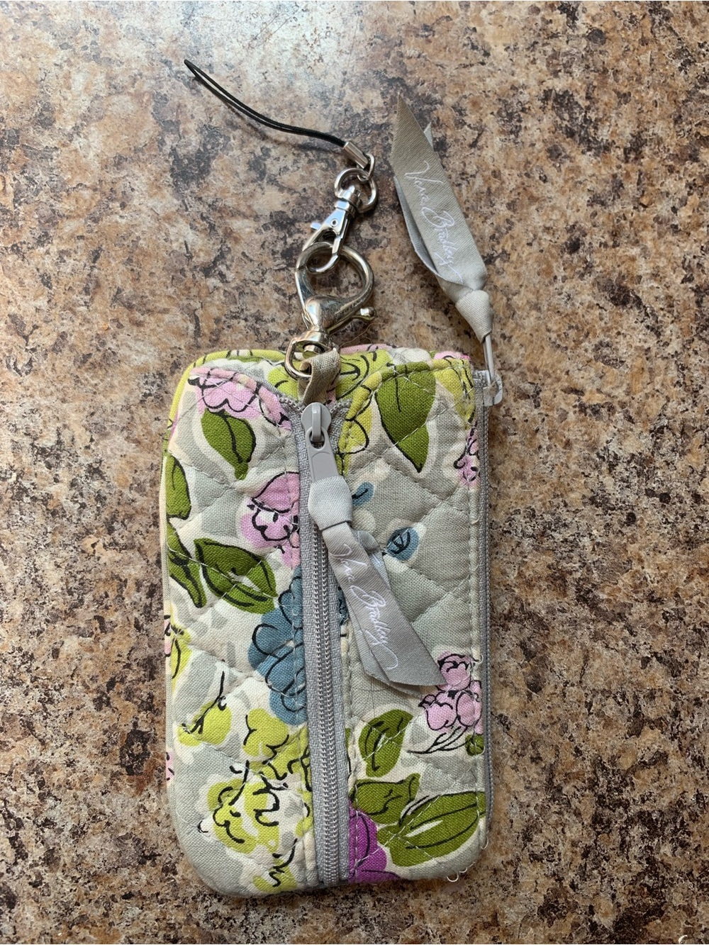 Vera Bradley Floral Quilted Wristlet in Light Gray Multi